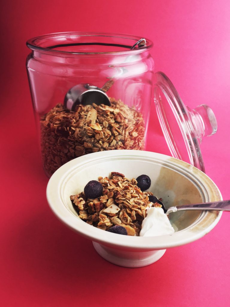 Homemade granola open jar