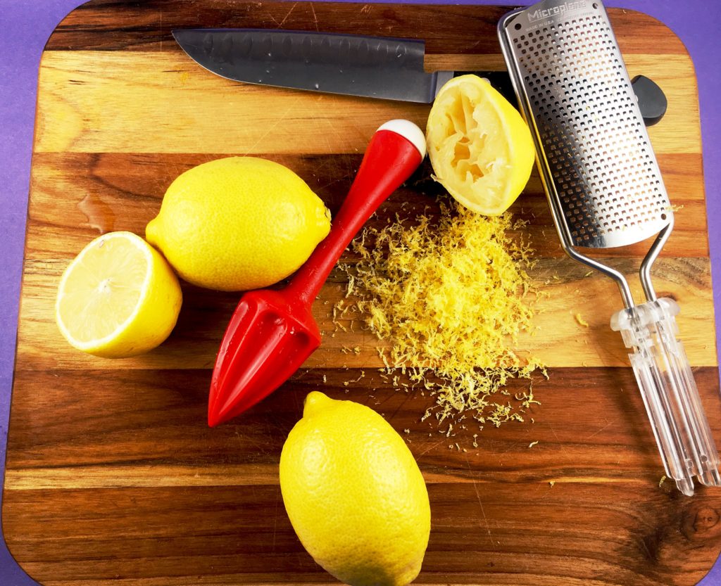 Lemon Zest on cutting board