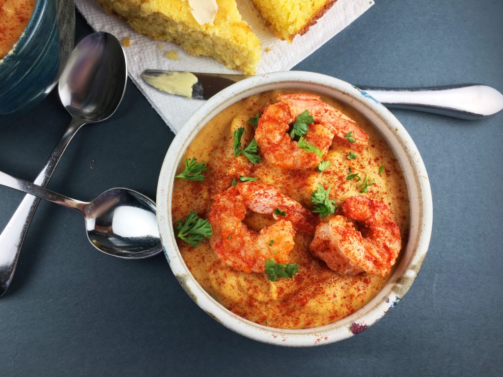 Corn Chowder with Spicy Shrimp