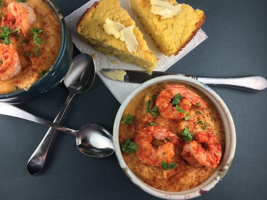 Corn Chowder with Spicy Shrimp