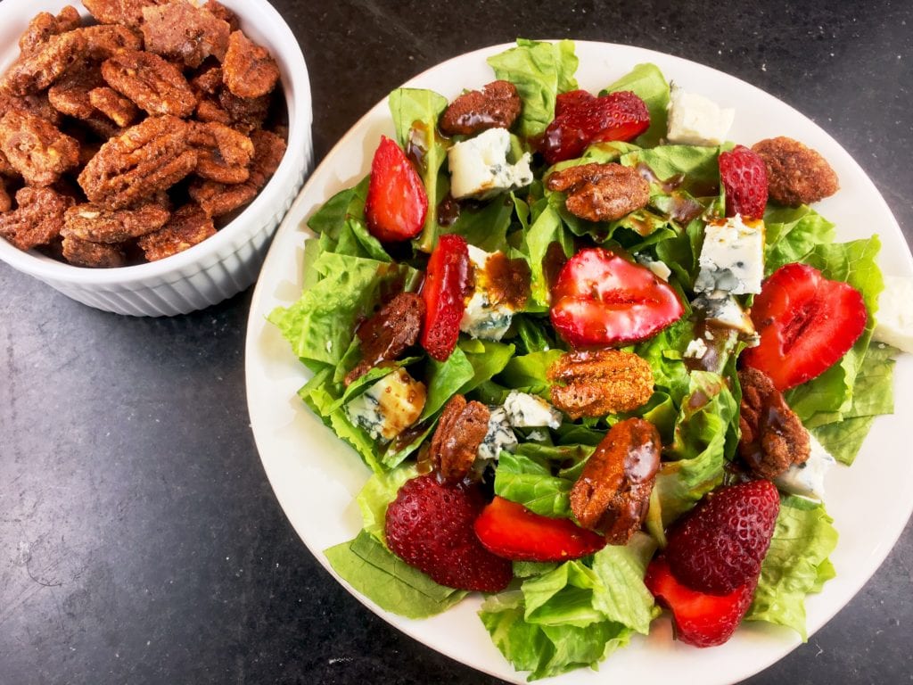 Strawberry Gorgonzola Salad with Sweet and Spicy Pecans - Hummingbird Thyme