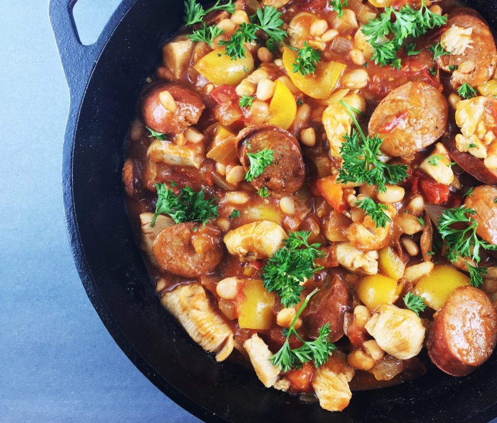 Spanish White Bean Chicken Sausage Skillet