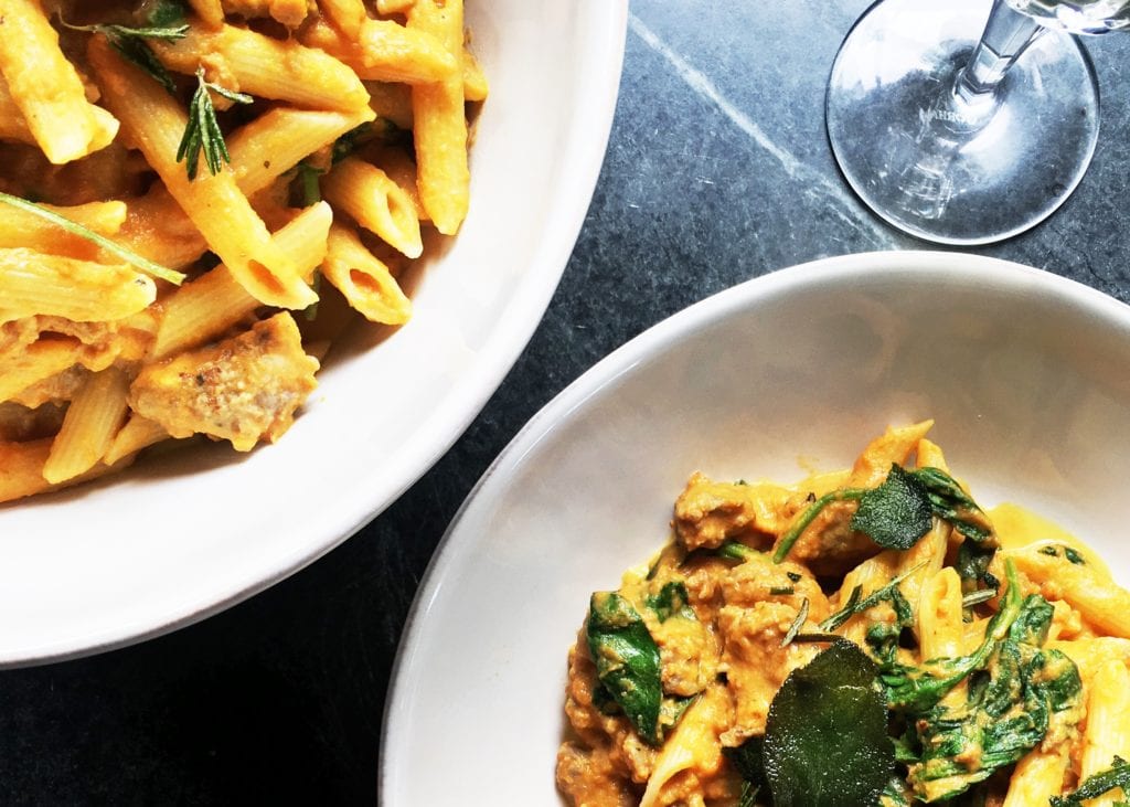 Pumpkin Penne with Sausage and Spinach