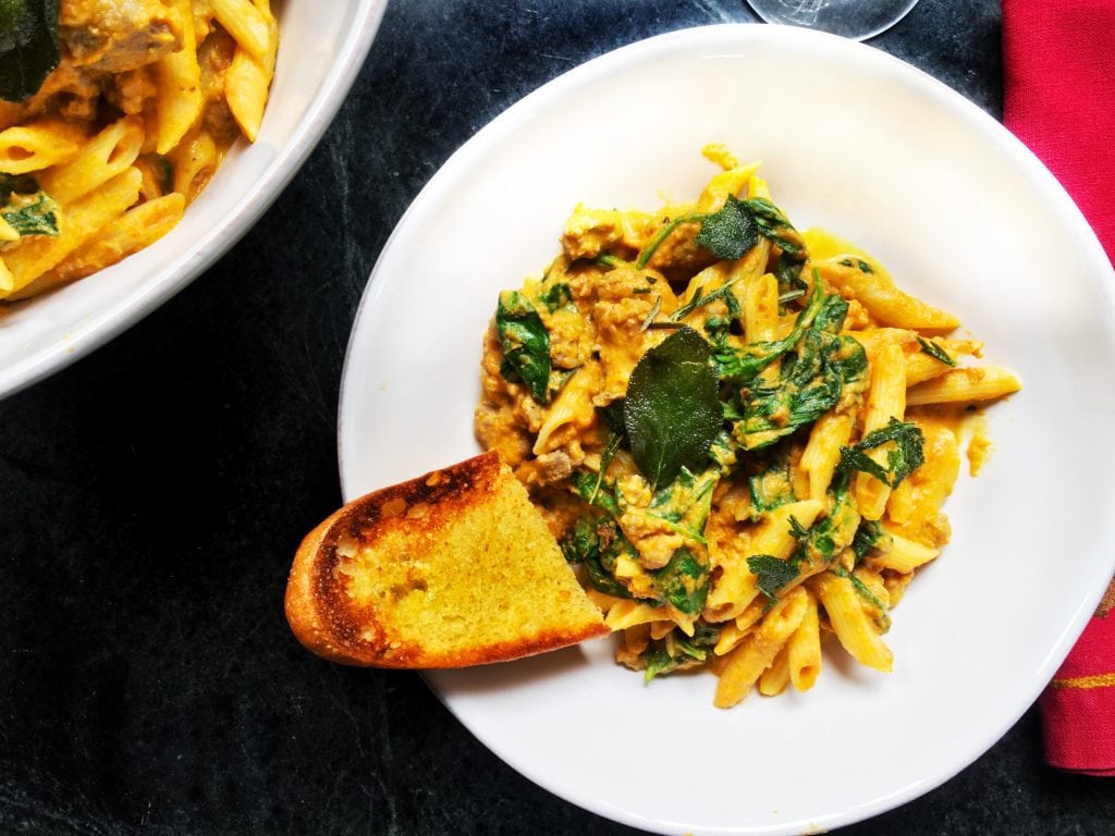 Pumpkin Penne Sausage Spinach