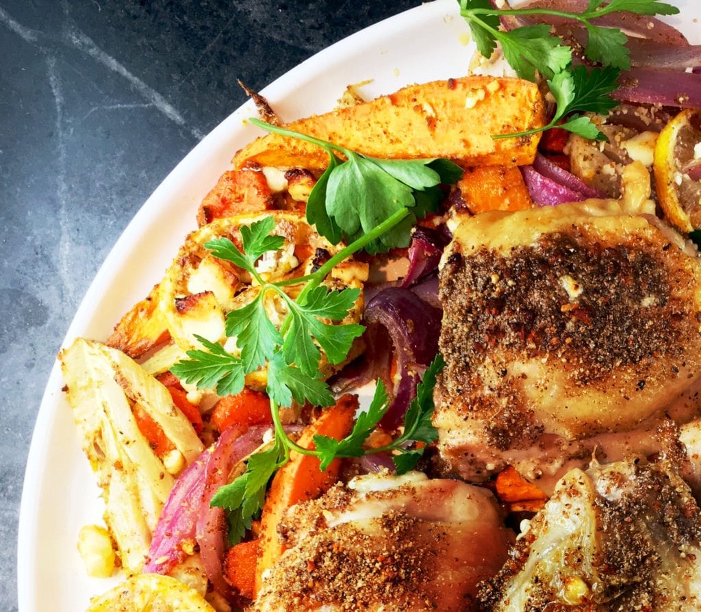 Roasted Root Vegetable Medley with Indian-Spiced Chicken