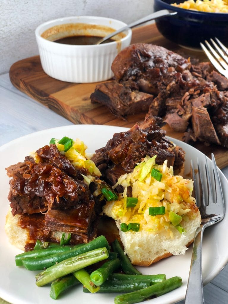 Instant Pot Braised Korean Brisket with Kimchi Coleslaw