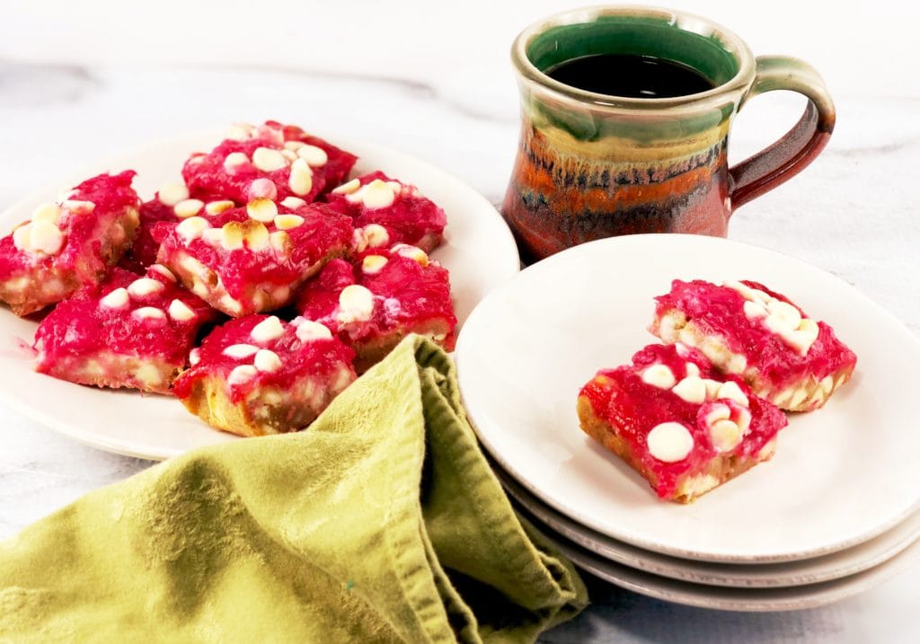 Brown Butter Blondies with Rhubarb white chocolate