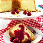 Cold Oven Cream Cheese Poundcake with Raspberry Sauce