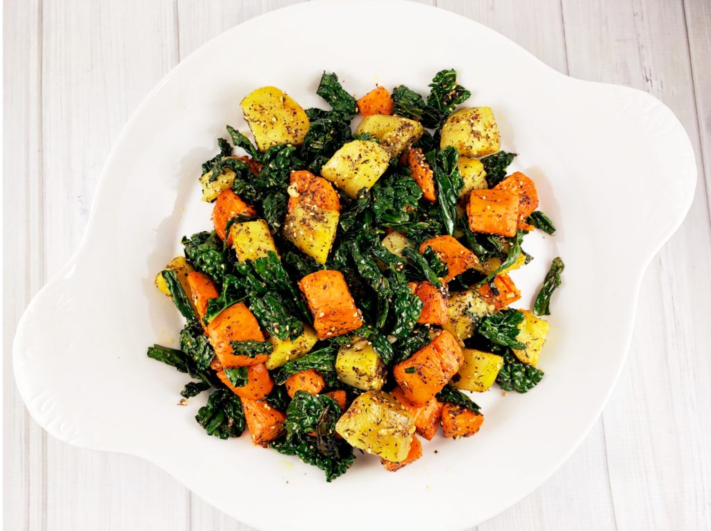 Za’atar Sweet Potatoes Garlic Kale