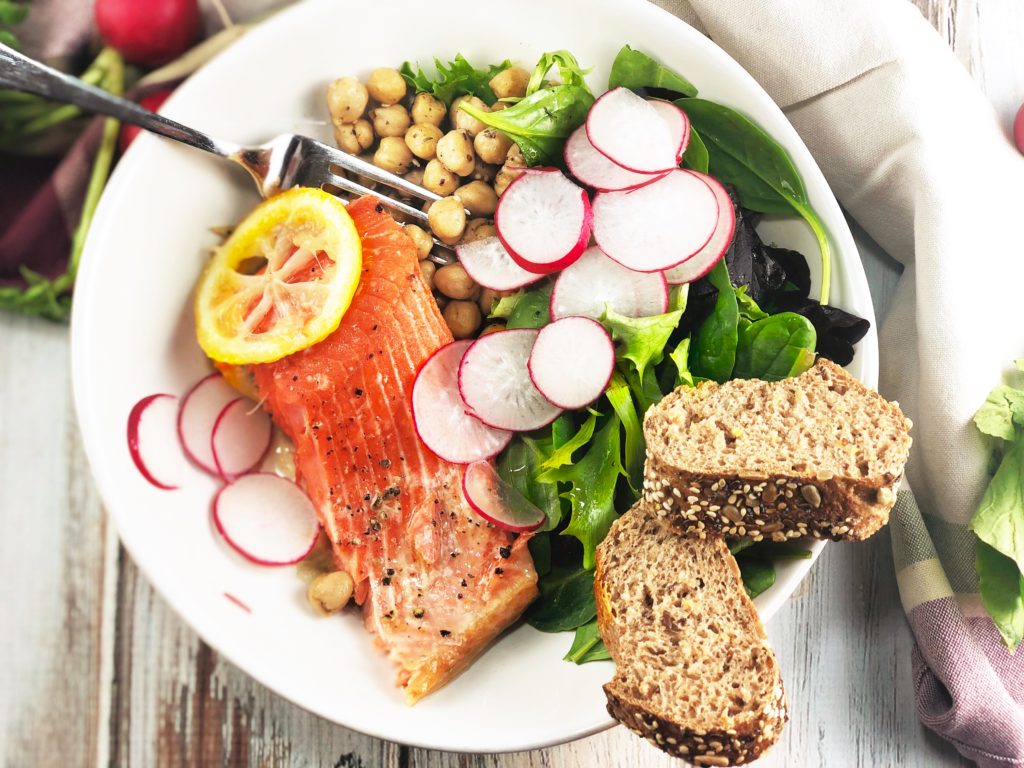 Za’atar Salmon Chickpea Salad Bowl