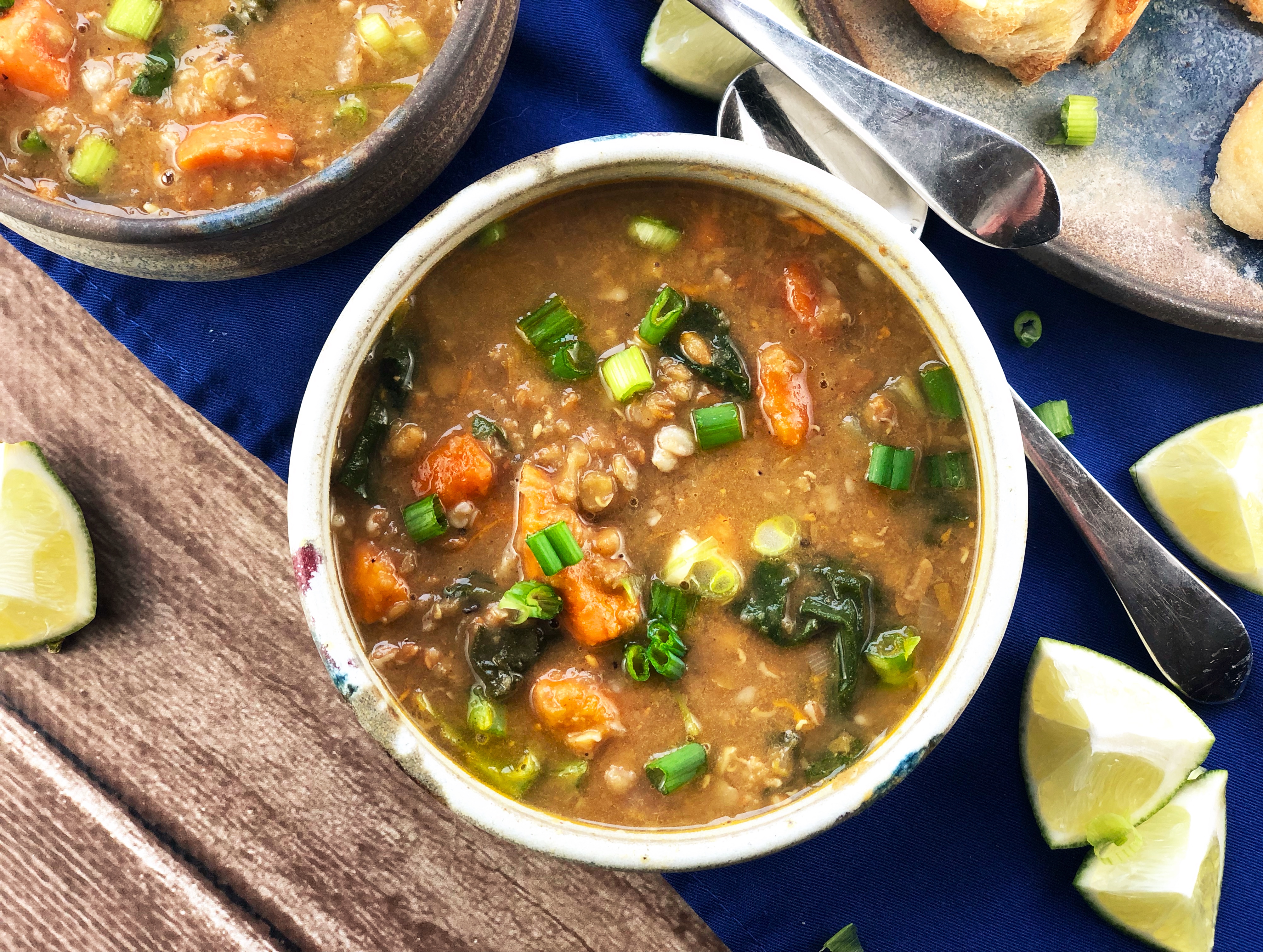 Farro Red Lentil Sweet Potato soup