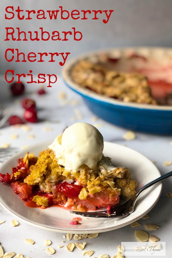 Summer Fruit Crisp with Strawberries, Rhubarb and Cherries - perfectly sweet and tart with a buttery crisp!