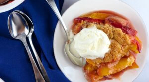Plate of Peach Cobbler with Ice Cream