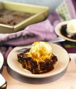 Sticky Toffee Pudding with Ice Cream and Toffee Sauce
