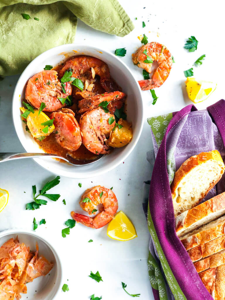 Overhead shot NOLA-Style Spicy Shrimp