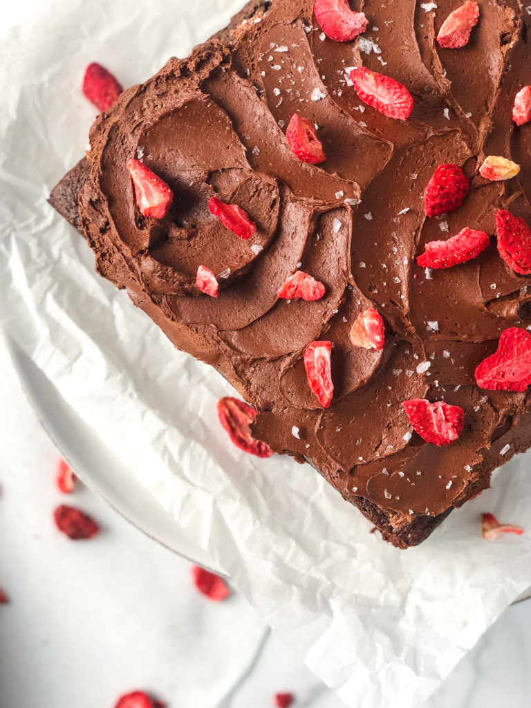 Buttermilk Chocolate Cake with strawberries