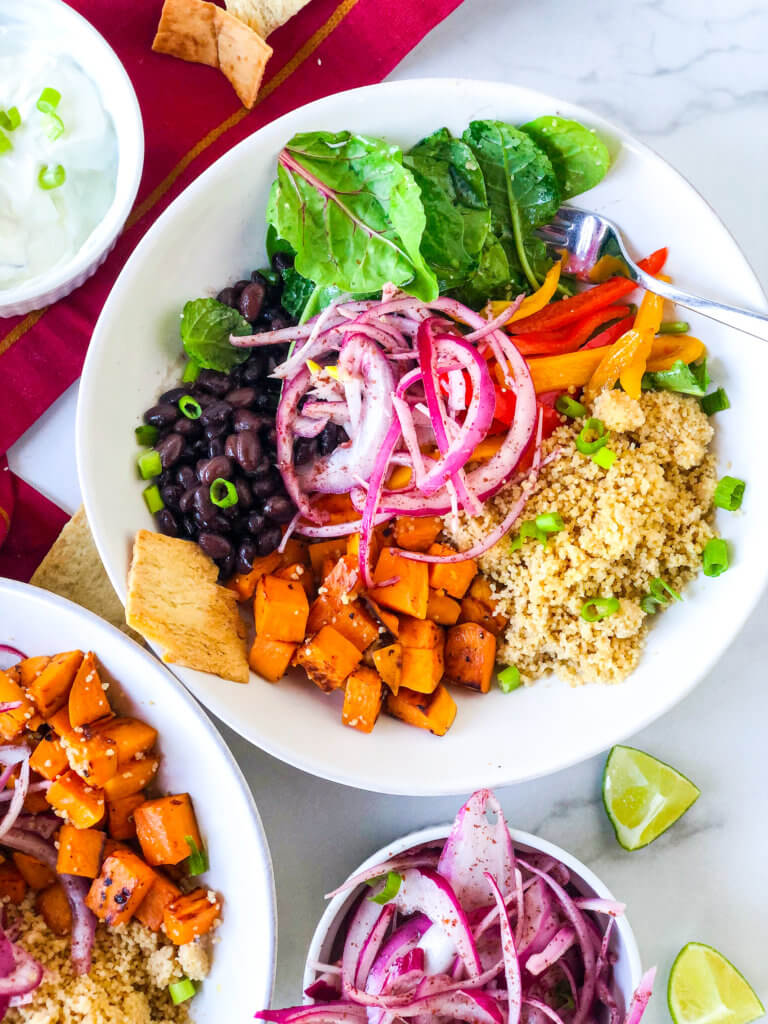 Overhead shot of Sumac Onion Buddha Bowl