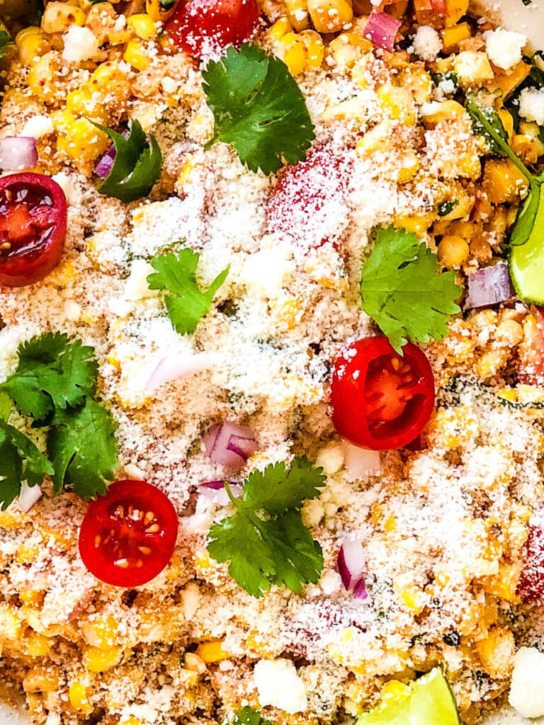 Overhead closeup of Street corn salad