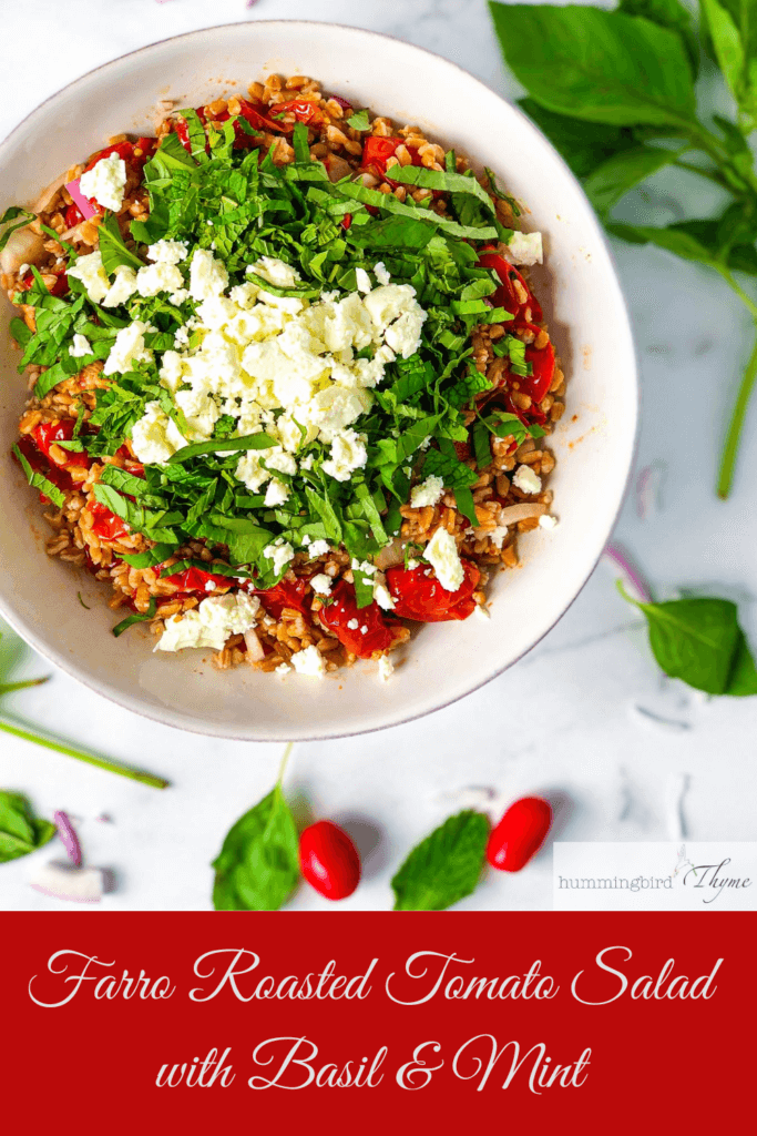 Pinterest Image of Roasted Tomato Farro Salad