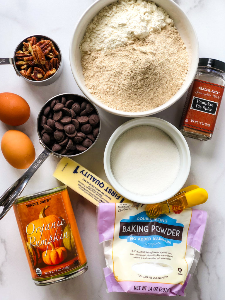 Process shot showing ingredients for Pumpkin Chocolate chip scones