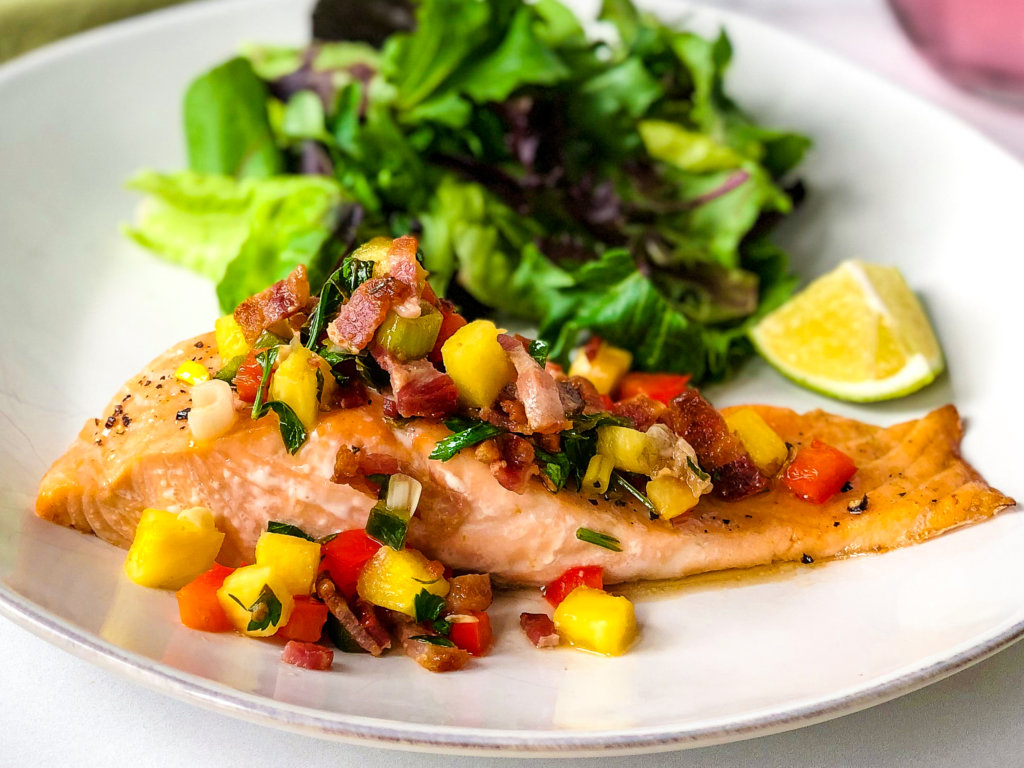 Salmon with Pineapple Bacon Salsa