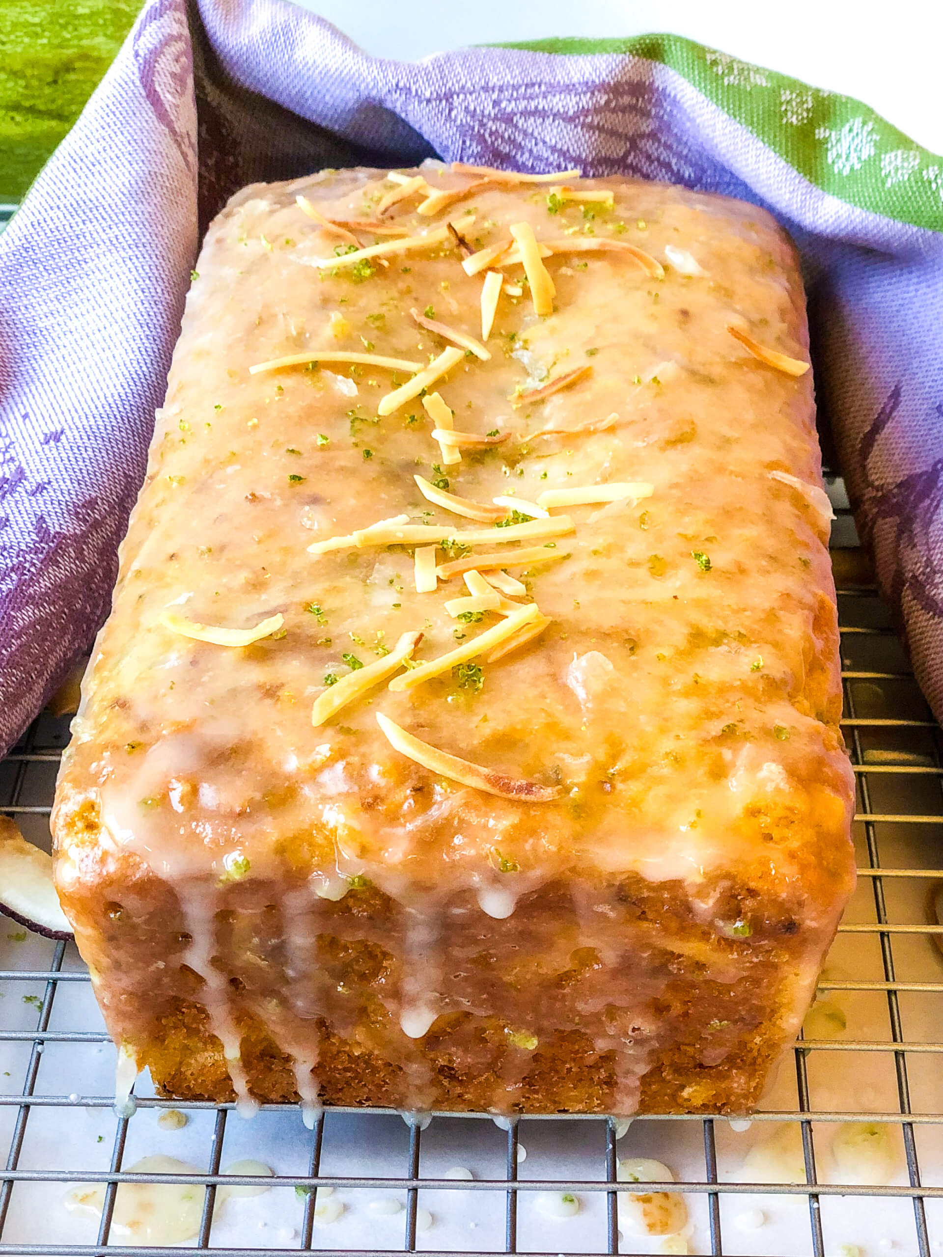 Shows shiny glaze for zucchini bread recipe