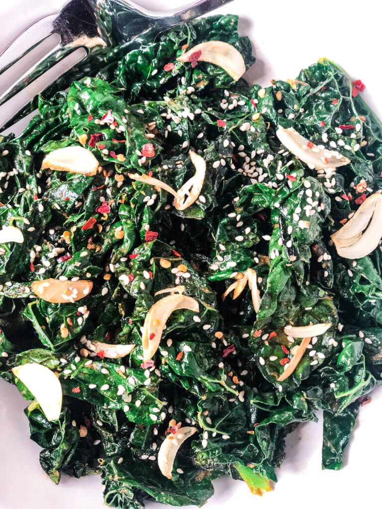 Closeup overhead shot of Sautéed Smoky Kale