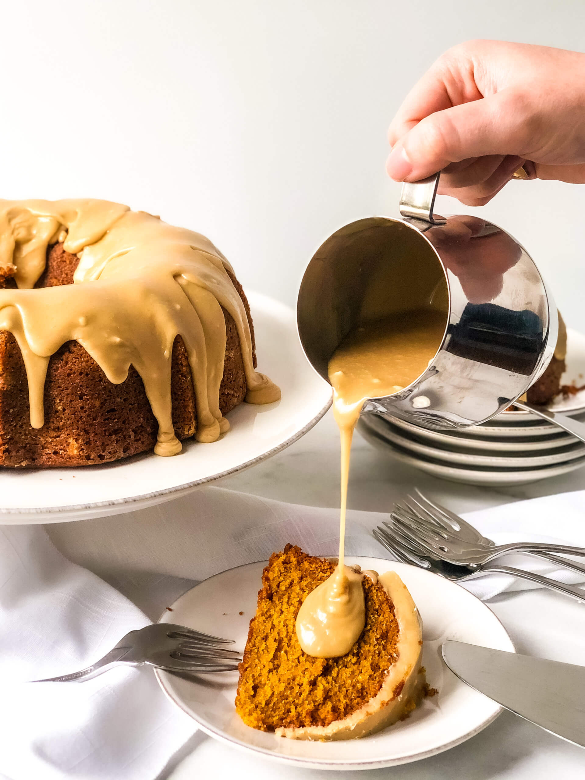 Pumpkin Bundt Cake with Salted Penuche Frosting - Hummingbird Thyme