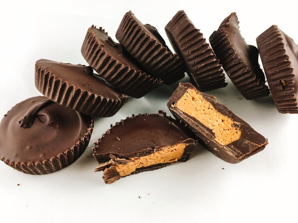 Homemade peanut butter cups! The ultimate ratio of peanut butter to chocolate in these Thick cups!