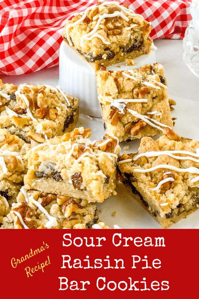 My Grandma's Sour Cream Raisin Pie - turned into Shortbread-crusted and topped Bar Cookies! So easy, so delish!