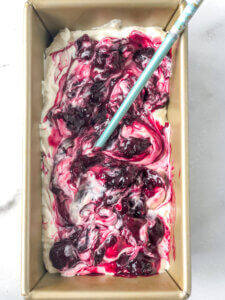 Swirl in half the cherry mixture with chopstick, spoon, or knife