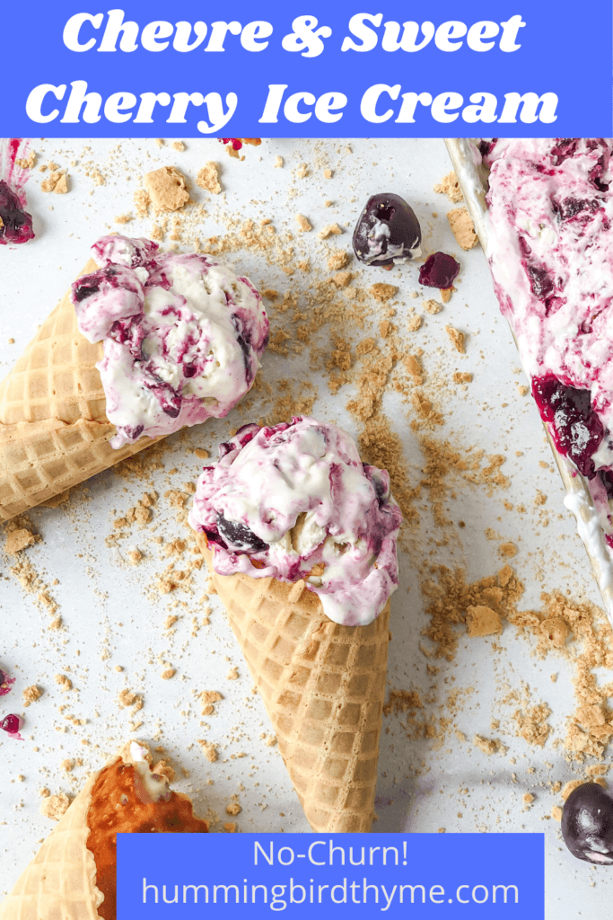 Goat Cheese and Sweet Cherries combine to make the most delicious, tangy/sweet, flavorful ice cream! And, it's no-churn!