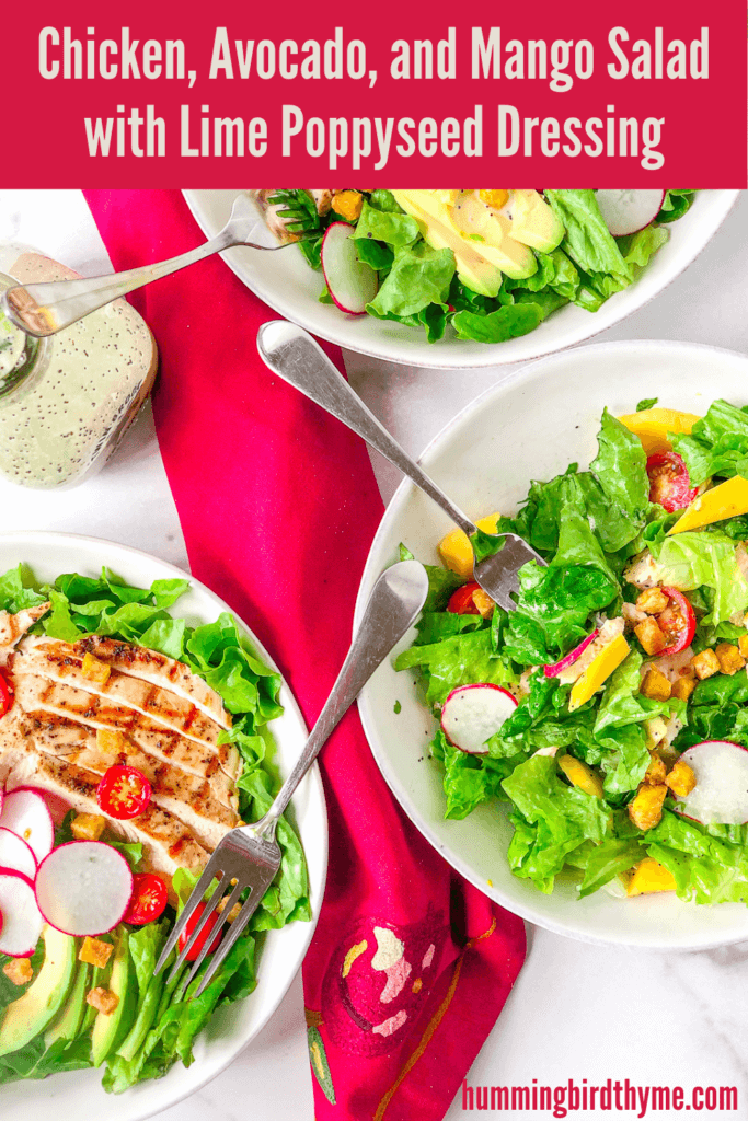 Zesty Lime Poppyseed Dressing tops Chicken, Avocado and Mango Salad! So easy and so tasty!