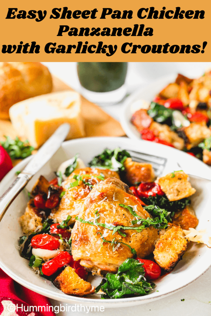 Sheet Pan Panzanella with Chicken and Kale - juicy and crispy chicken atop garlicky croutons, juicy tomatoes, tender kale and gooey mozzarella - this is the Salad of the Season! So easy!