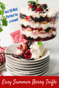 How to make the Easiest, Most Delicious Summer Berry Trifle! Just a few simple steps! Highlights ingredients that stabilize the whipped topping and flavor the trifle!