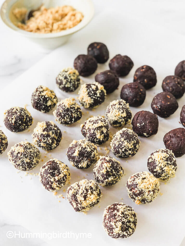 Chocolate Peanut Butter Protein balls, with just 5 ingredients, are so easy to make and completely satisfying - a perfect healthy snack!