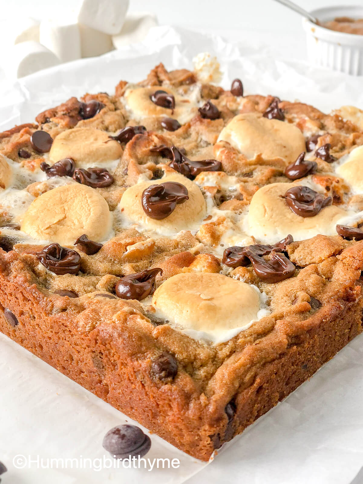 Peanut Butter Marshmallow Blondies with Chocolate Chips Hummingbird Thyme