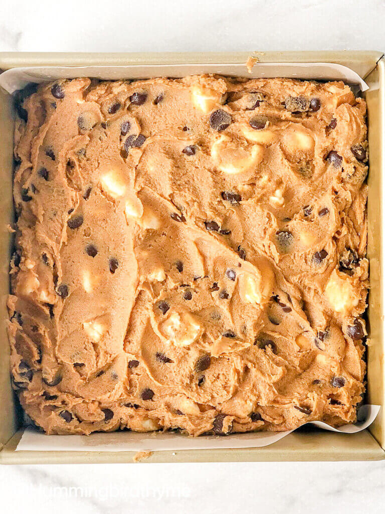 recipe for peanut butter marshmallow blondies process pic