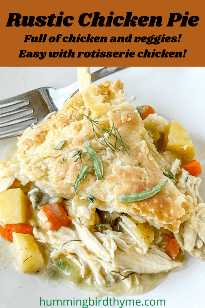 Rustic Chicken Pot Pie is easy to make with a rotisserie chicken and pre-made crust! Full of delicious veggies, too!
